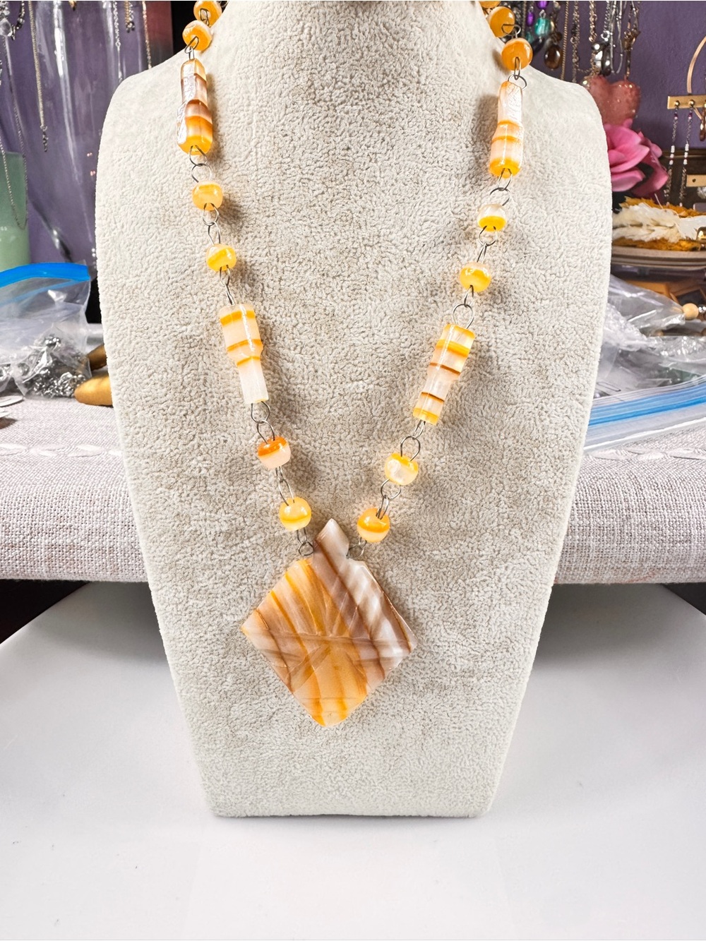 Diamond Orange Onyx Pendant Necklace - Women's Jewelry